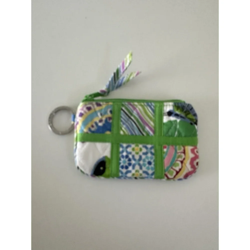 Vera Bradley Coin Purse Patchwork Key Ring Zipper Green Multi Color